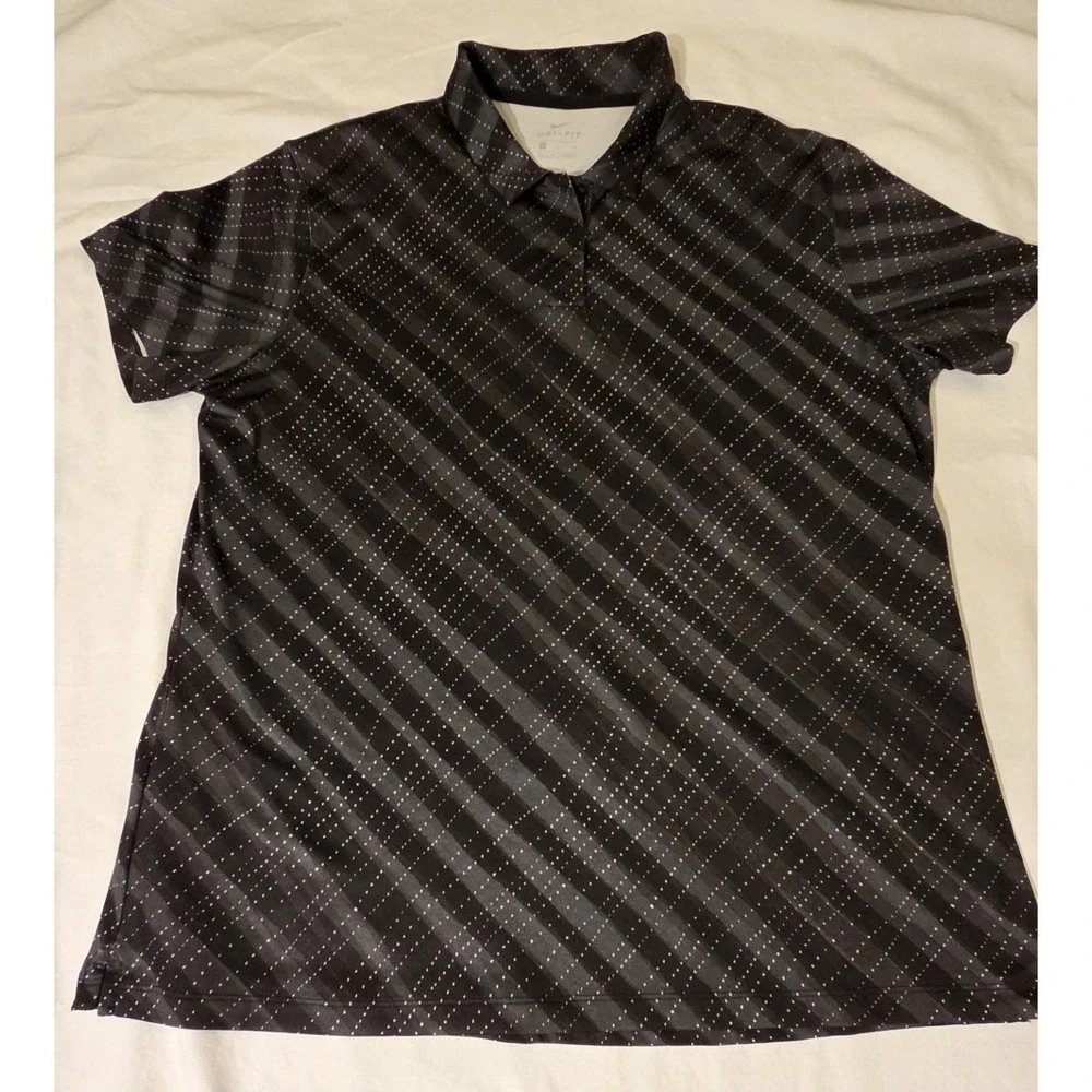 Nike Dri-FIT Golf Polo Shirt Men's XL Black Gray Plaid Check Performance...